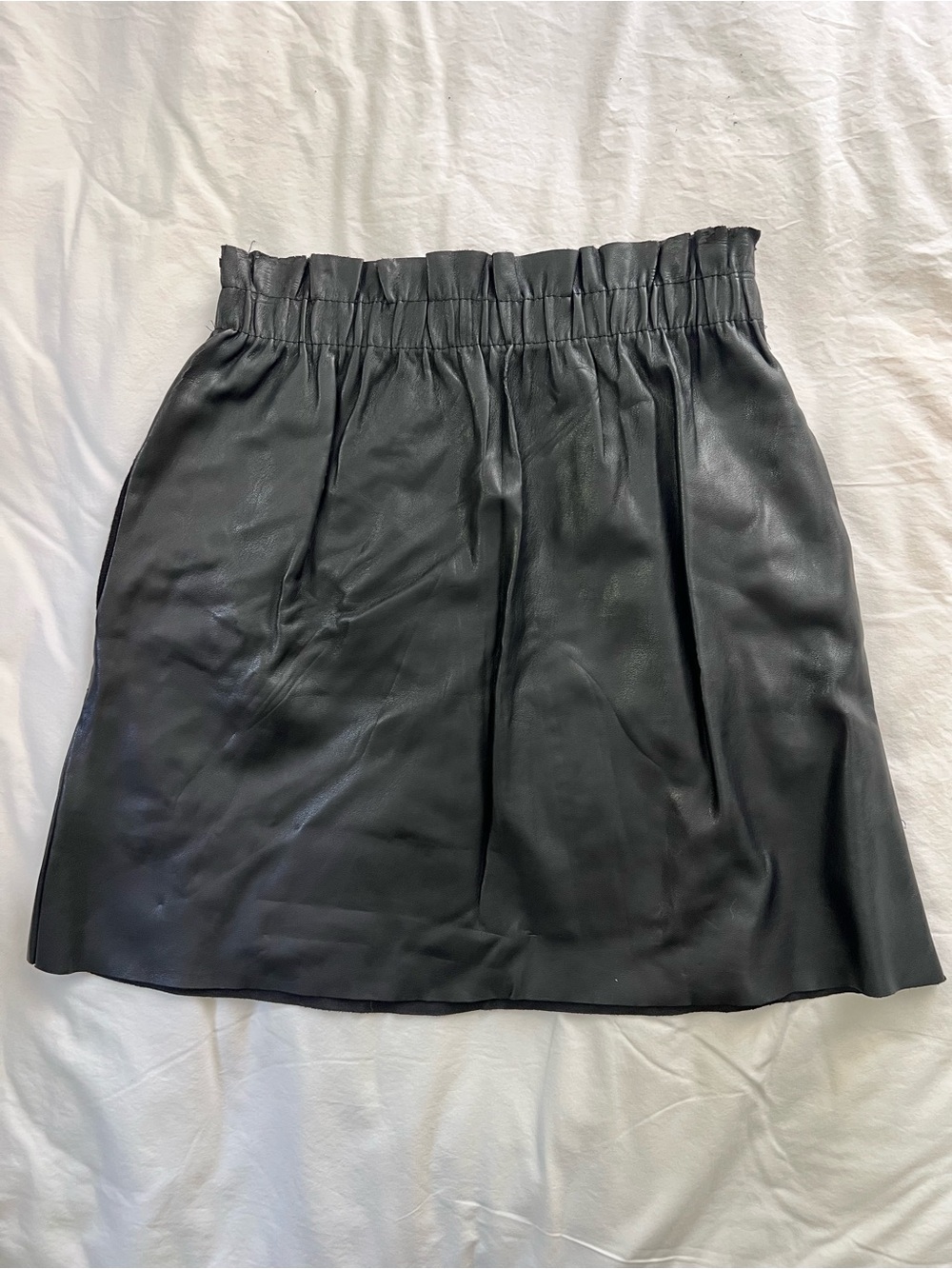 Zara Black Faux Leather Mini Skirt with Gathered Waist